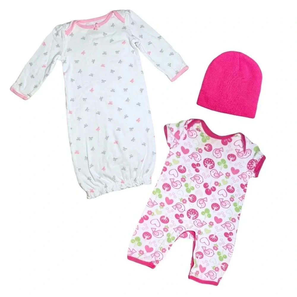 Onesie Bundle with Pink Hat! - Old Navy & Circo, 0-3 Months - Cotton